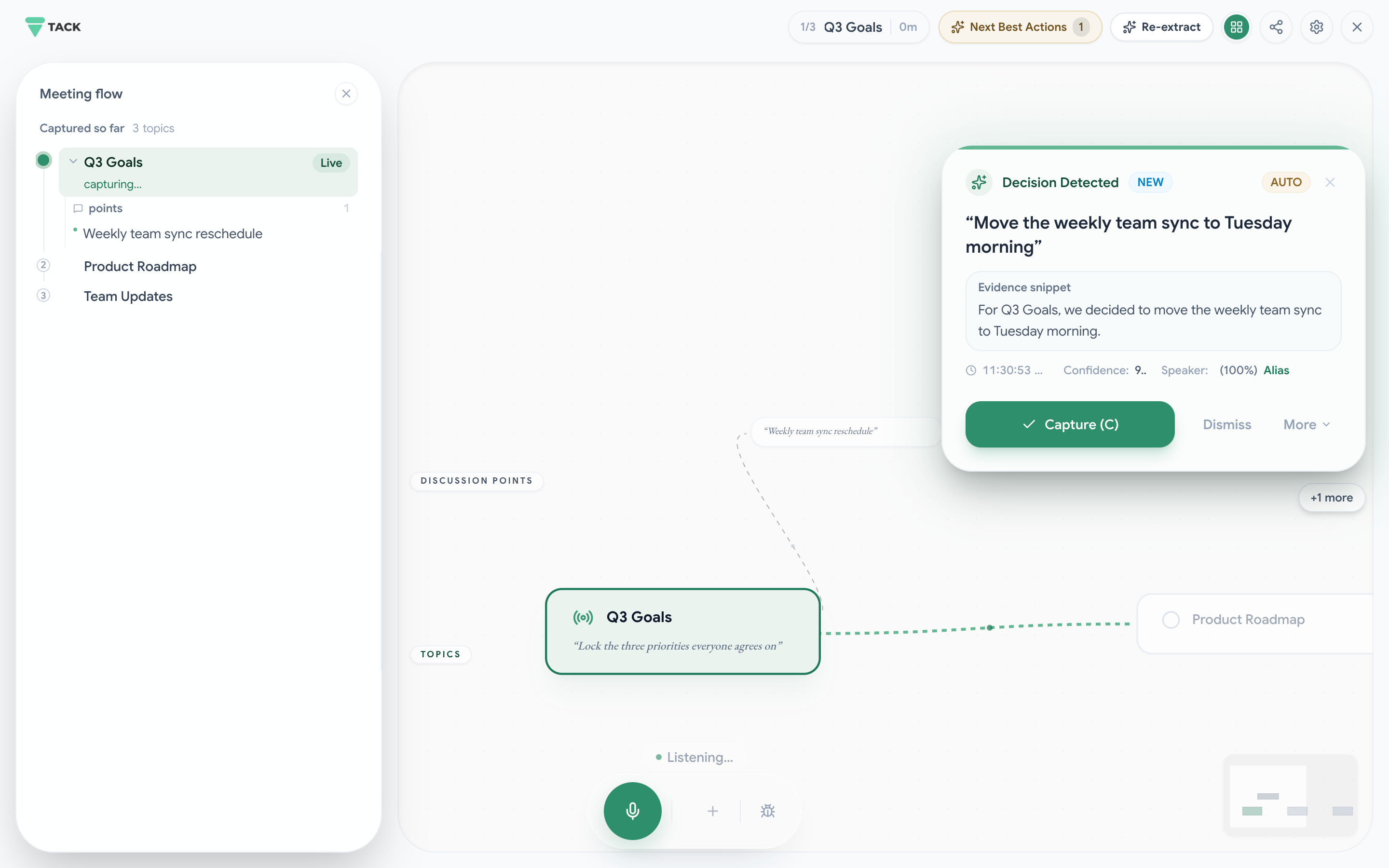 Tack decision detection during a live meeting